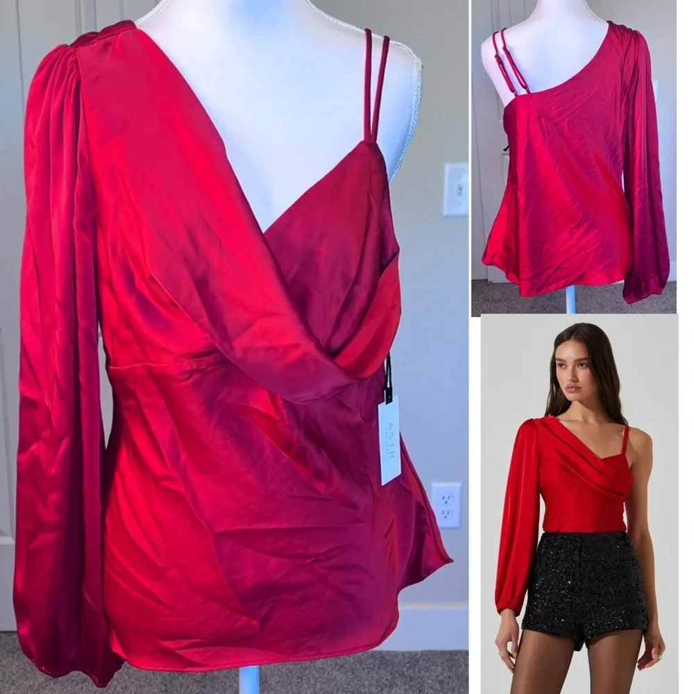 NWT Astr Jenah One-Shoulder Satin Top Adjustable Straps Sz Large - Picture 1 of 13